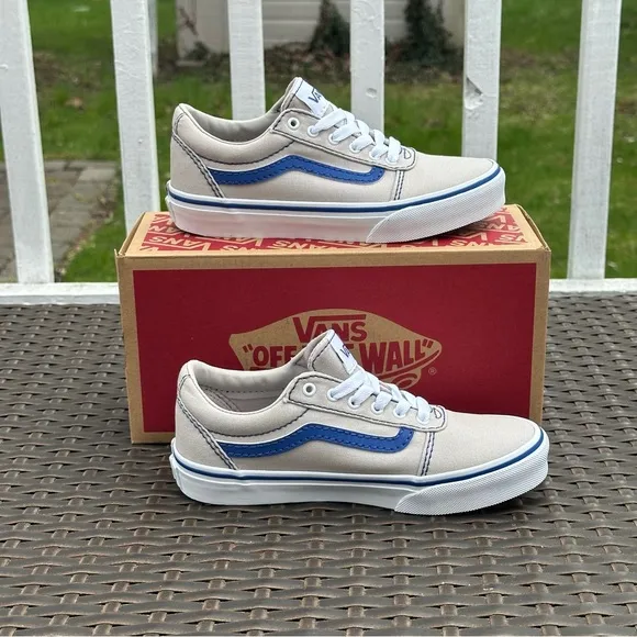 New Vans Kids' Ward Sneakers, Size 2, 3, 4, POP STITCH GREY/ BLUE Unisex