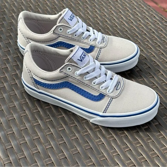 New Vans Kids' Ward Sneakers, Size 2, 3, 4, POP STITCH GREY/ BLUE Unisex