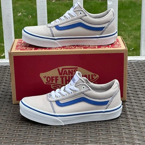 New Vans Kids' Ward Sneakers, Size 2, 3, 4, POP STITCH GREY/ BLUE Unisex