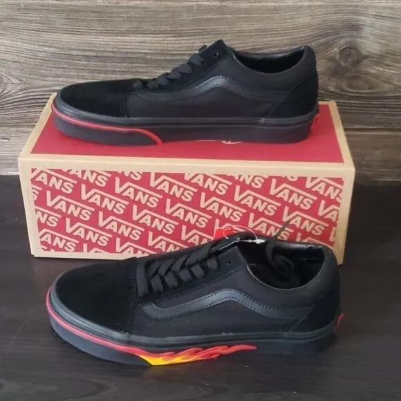 New Vans Old Skool Flame Wall Black Sneakers