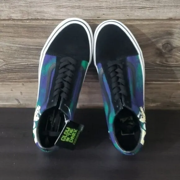 New Vans Old Skool Stacked Glow in the Dark Platform Sneakers Black Blue Green