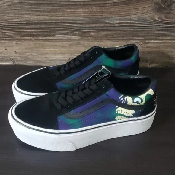 New Vans Old Skool Stacked Glow in the Dark Platform Sneakers Black Blue Green