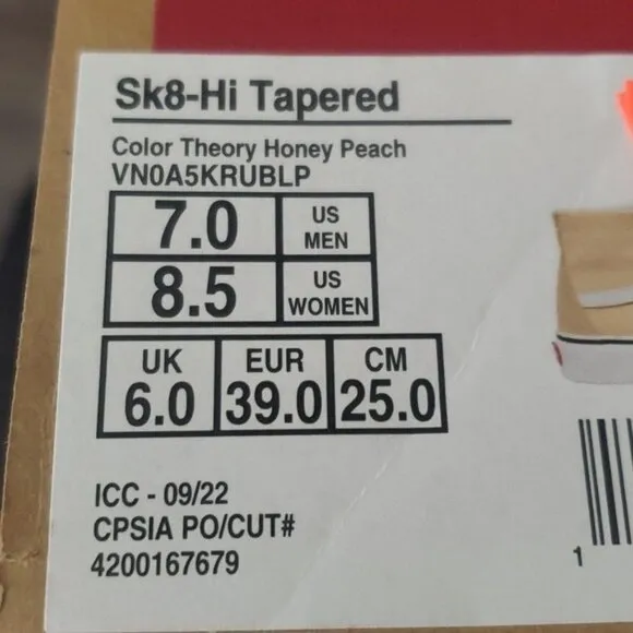 New Vans Sk8 Hi Color Theory Honey Peach High Top Sneakers