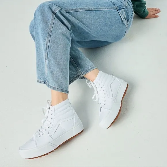 New Vans Sk8-Hi Tapered Canvas White Stacked High-Top Sneakers Size 6.5