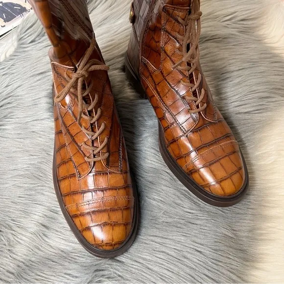 NEW Vince Camuto Sirdola Brown Knee High Croc Embossed Stretch Shaft Boot Sz 10