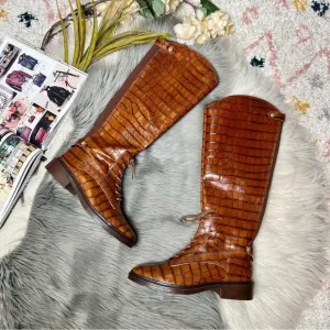 NEW Vince Camuto Sirdola Brown Knee High Croc Embossed Stretch Shaft Boot Sz 10