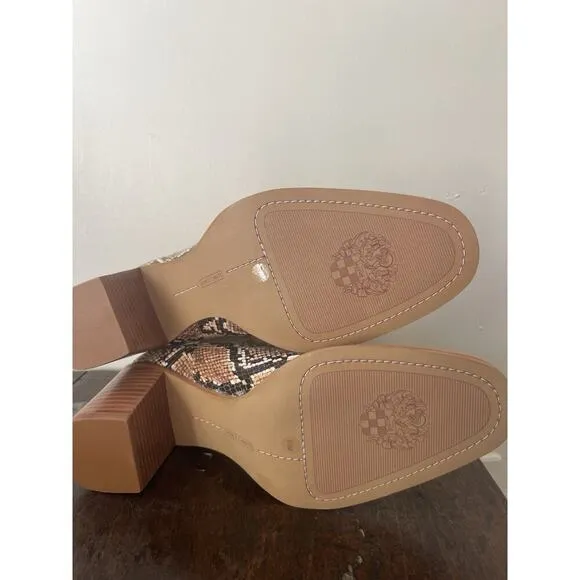 NEW Vince Camuto Womens Booties Heel Leather Snake Skin Size 8.5 Brown Black
