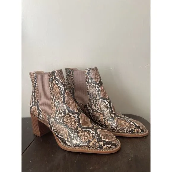 NEW Vince Camuto Womens Booties Heel Leather Snake Skin Size 8.5 Brown Black
