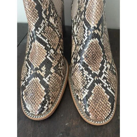 NEW Vince Camuto Womens Booties Heel Leather Snake Skin Size 8.5 Brown Black