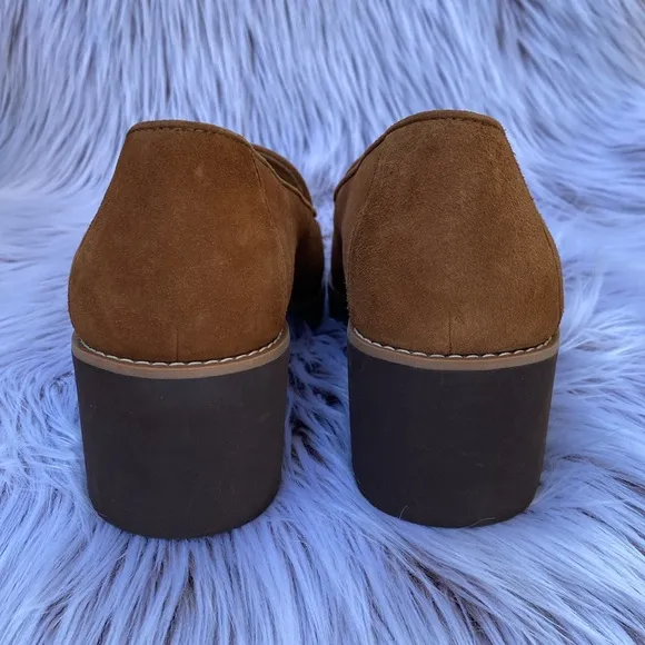 NEW Vionic Ava Suede Wedge Loafers Heel Shoe Brown Womens 8.5