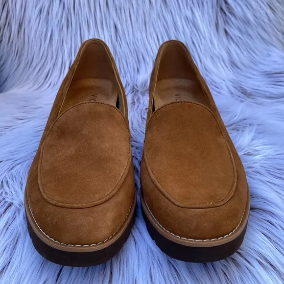 NEW Vionic Ava Suede Wedge Loafers Heel Shoe Brown Womens 8.5
