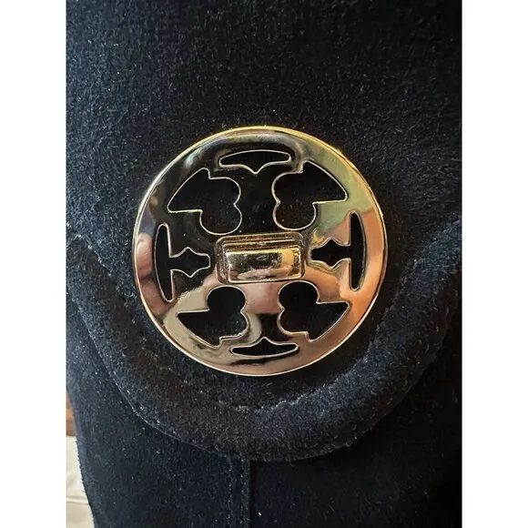 NEW w/o Box TORY BURCH Selma Black Suede Logo Riding Boot Sz 6.5 Knee High‎