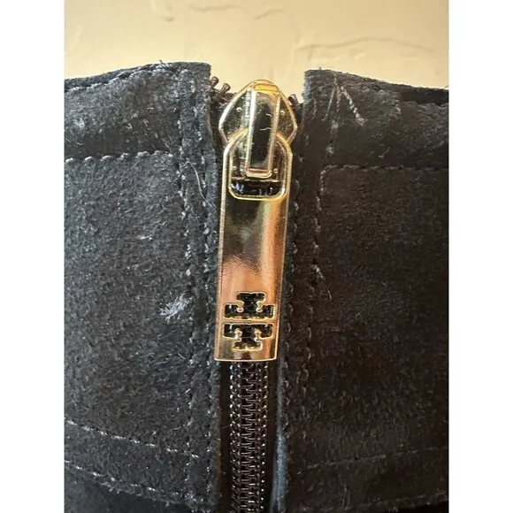 NEW w/o Box TORY BURCH Selma Black Suede Logo Riding Boot Sz 6.5 Knee High‎