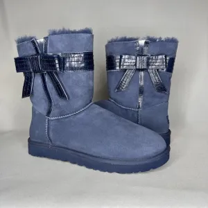 NEW Womens 11 UGG Boots Bailey Bow Josette Midnight Blue Leather Bow Suede Rare