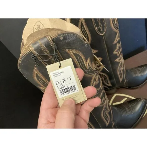 New! Womens Ariat Belinda Stretch Fit Beduino Black Western Boots. Size 6.5.