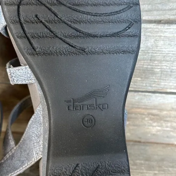 New Womens Dansko Addyson Gray Leather Wedge‎ Strappy Sandals Size 40 US 9.5-10