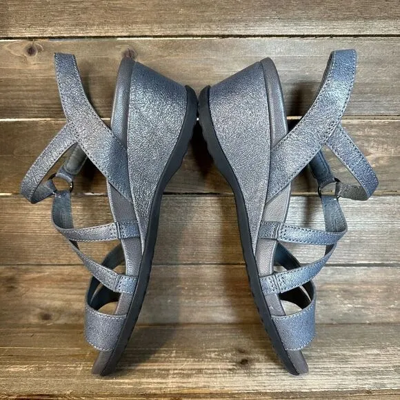 New Womens Dansko Addyson Gray Leather Wedge‎ Strappy Sandals Size 40 US 9.5-10