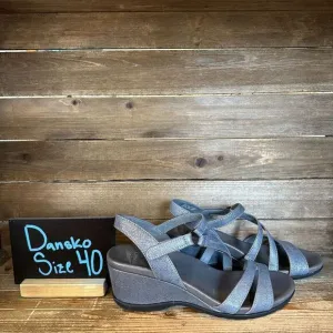 New Womens Dansko Addyson Gray Leather Wedge‎ Strappy Sandals Size 40 US 9.5-10