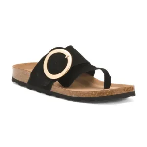NEW YOKONO Made In Spain Suede Raffia Sandals With Gold Buckle black women 462mn