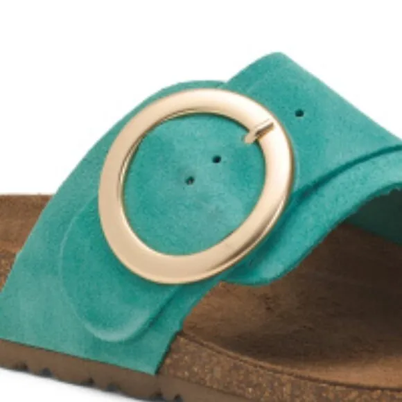 NEW YOKONO Made In Spain Suede  Sandals With Gold Buckle black 462mn