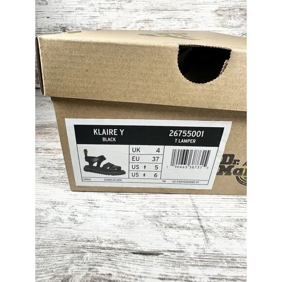 NEW Youth Dr. Martens Klaire Y Black Strappy Sandals Sz 5