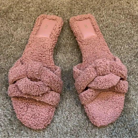 NEW Zara Fabric Crossover Pink Sandals 2627/810 Size 10