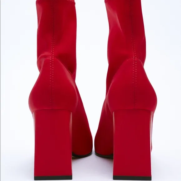 New Zara red fabric high heel ankle boots