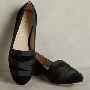 New Anthropologie Bettye Muller Reed Black Velvet Loafers Size 6