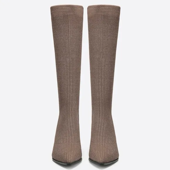 NEWBELLA MOUSSE FIT Women's Knit Comfort Chunky Heeled High Boots