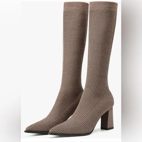 NEWBELLA MOUSSE FIT Women's Knit Comfort Chunky Heeled High Boots