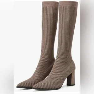 NEWBELLA MOUSSE FIT Women's Knit Comfort Chunky Heeled High Boots