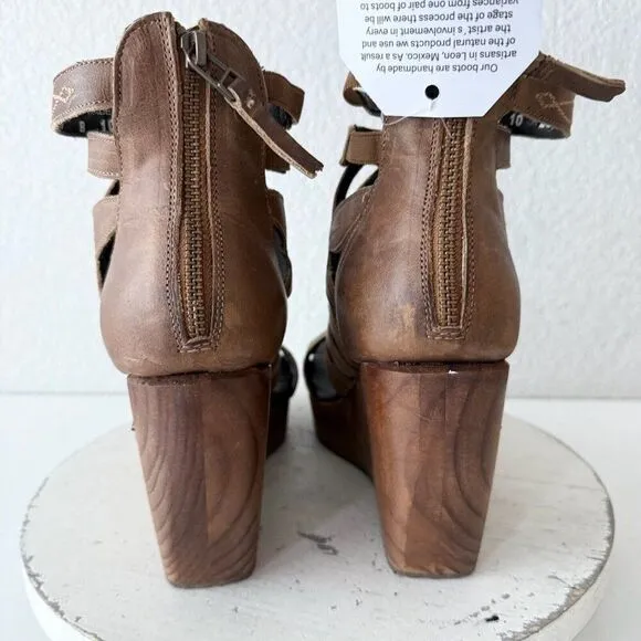 NEW Lane Boots BECCA Womens Brown Wedges 8.5 Western Sandals Cowgirl Leather