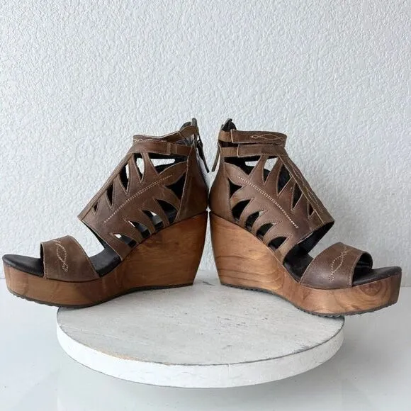 NEW Lane Boots BECCA Womens Brown Wedges Size 11 Western Sandals Cowgirl Leather