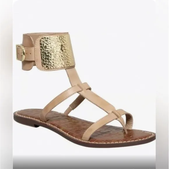 NEW🌟SAM EDELMAN 6.5 Ginette Gold and Tan Gladiator Women's Sandals nude cuff