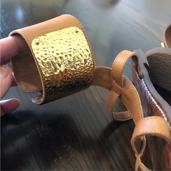 NEW🌟SAM EDELMAN 6.5 Ginette Gold and Tan Gladiator Women's Sandals nude cuff