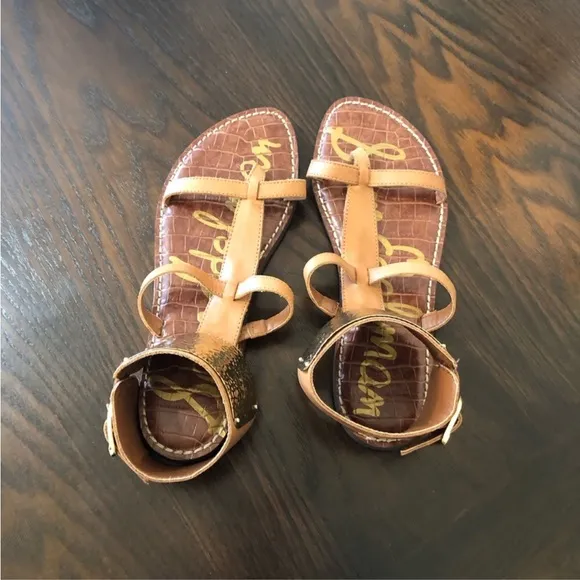 NEW🌟SAM EDELMAN 6.5 Ginette Gold and Tan Gladiator Women's Sandals nude cuff
