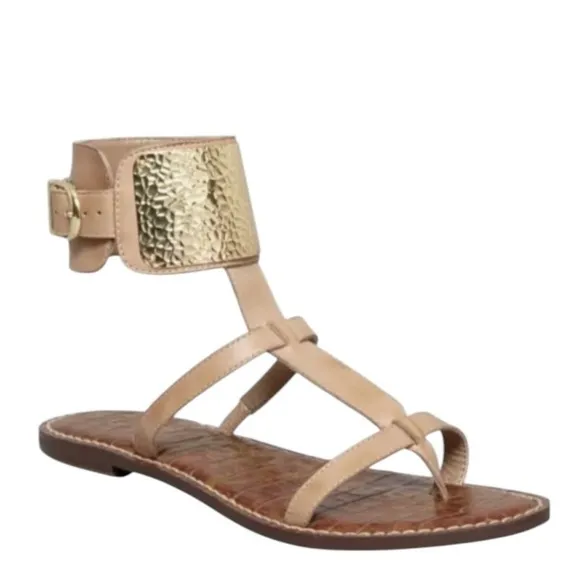 NEW🌟SAM EDELMAN 6.5 Ginette Gold and Tan Gladiator Women's Sandals nude cuff