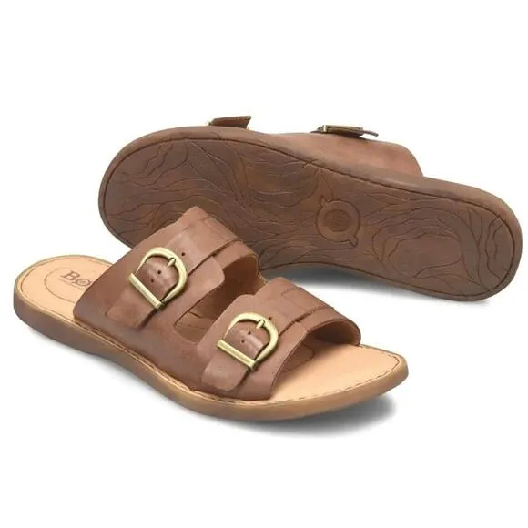 NIB Born Henna 7M Comfort Brown Leather Slide Sandals