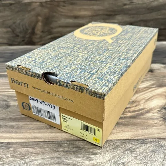 NIB Born Henna 7M Comfort Brown Leather Slide Sandals