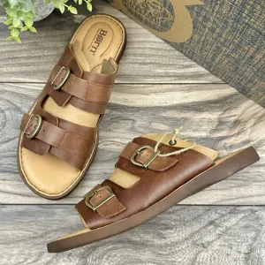 NIB Born Henna 7M Comfort Brown Leather Slide Sandals