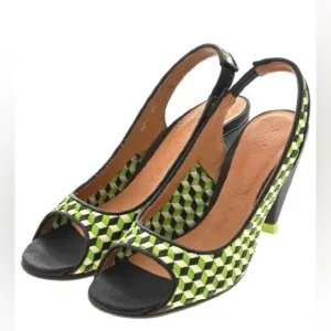 nib CHIE MIHARA Copa Geometric Slingback Sandal Heels in Green &amp; White – Size 11
