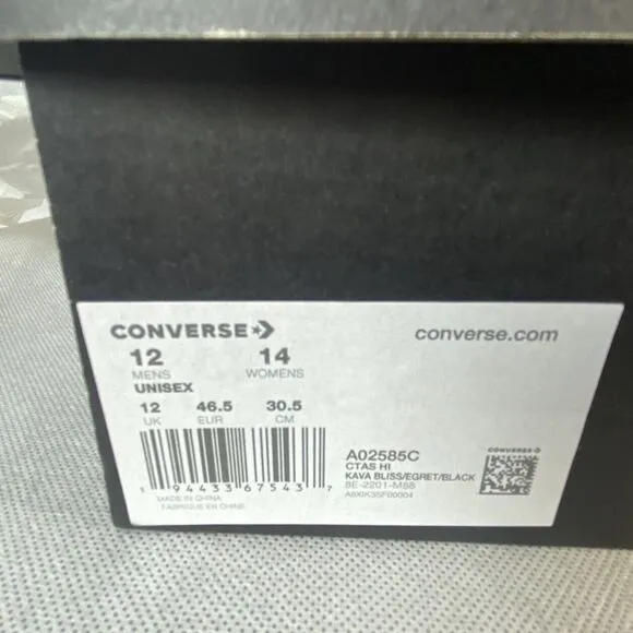 NIB! Converse Sneaker Chuck Taylor Men's 12 High Top Washed Kava Bliss A02585C