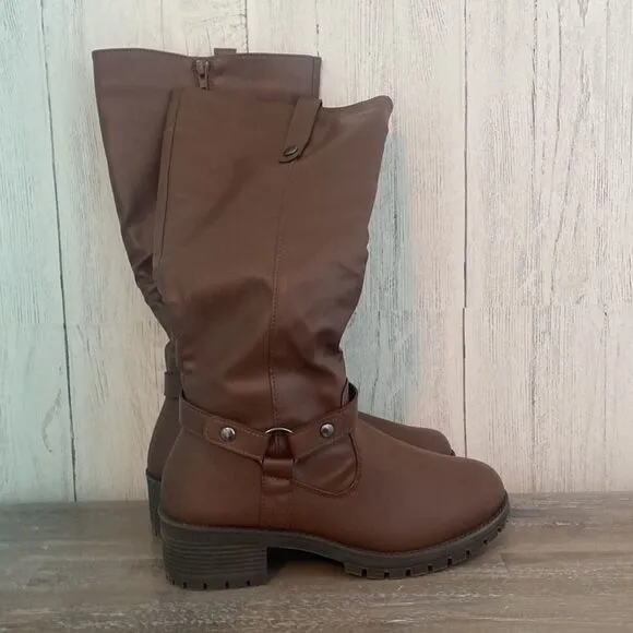 NIB- Olivia Miller Kristen Knee High Riding Boots Women's Size 6.5 in Brown