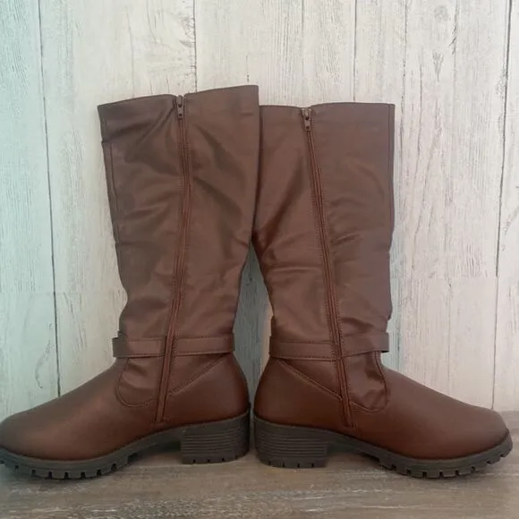 NIB- Olivia Miller Kristen Knee High Riding Boots Women's Size 6.5 in Brown