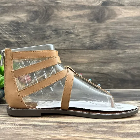 NIB Sam Edelman 8.5M Camel Genevive Leather Studded Strappy Gladiator Sandals