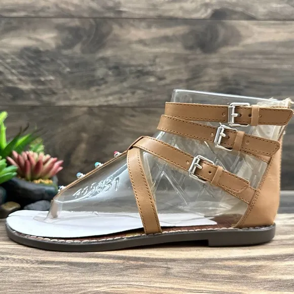 NIB Sam Edelman 8.5M Camel Genevive Leather Studded Strappy Gladiator Sandals