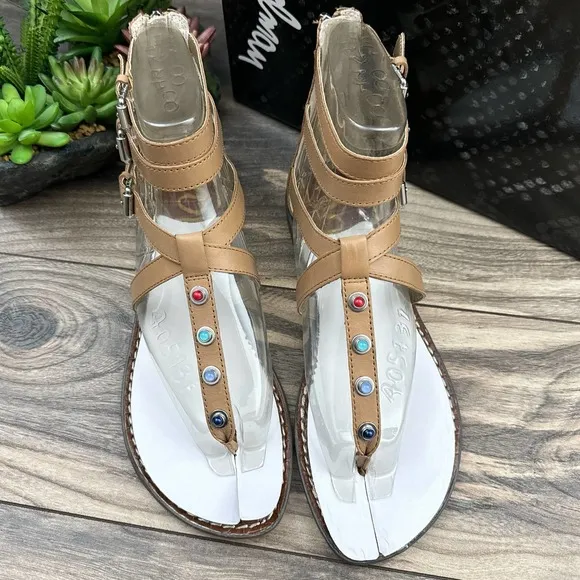 NIB Sam Edelman 8.5M Camel Genevive Leather Studded Strappy Gladiator Sandals