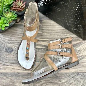 NIB Sam Edelman 8.5M Camel Genevive Leather Studded Strappy Gladiator Sandals