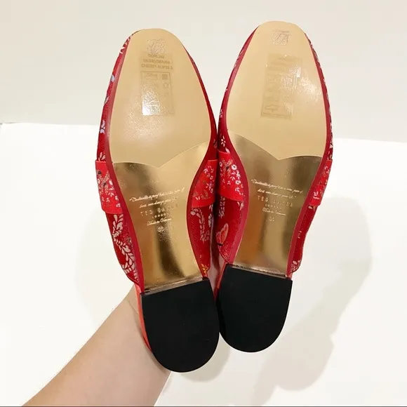 NIB Ted Baker Red Dorlinj Kyoto Printed Loafers Mules Slip On