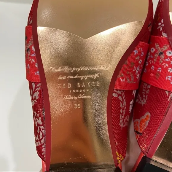 NIB Ted Baker Red Dorlinj Kyoto Printed Loafers Mules Slip On